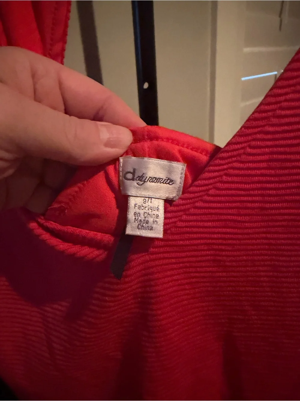 Dynamite Red V-Neck Ribbed Mini Dress - Picture 3 of 4